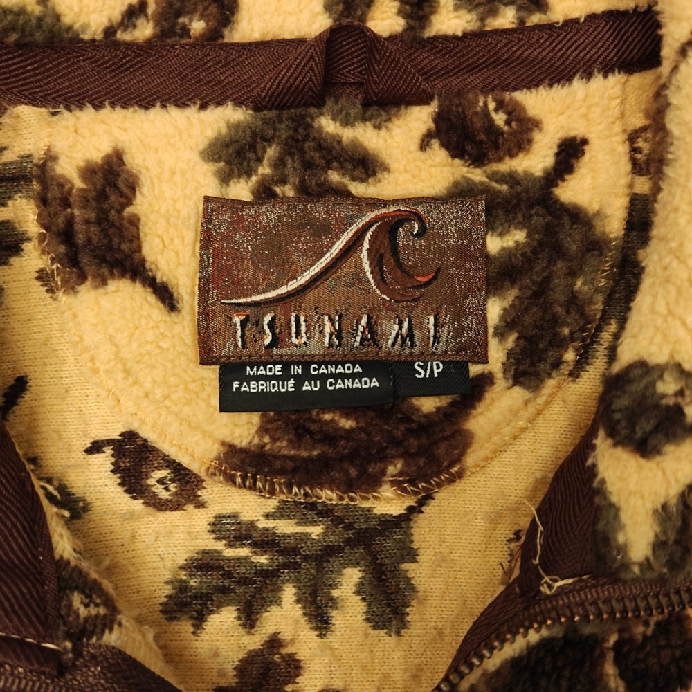 Tsunami Sherpa‎ Full-Zip Jacket Yellow Tan Reindeer Leaf Women's S Oversized VTG - Picture 6 of 6